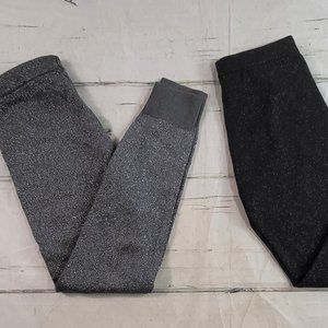 2 Pair Gap Kids Sparkly Stretch Leggings Girls Black / Grey Size L NWT